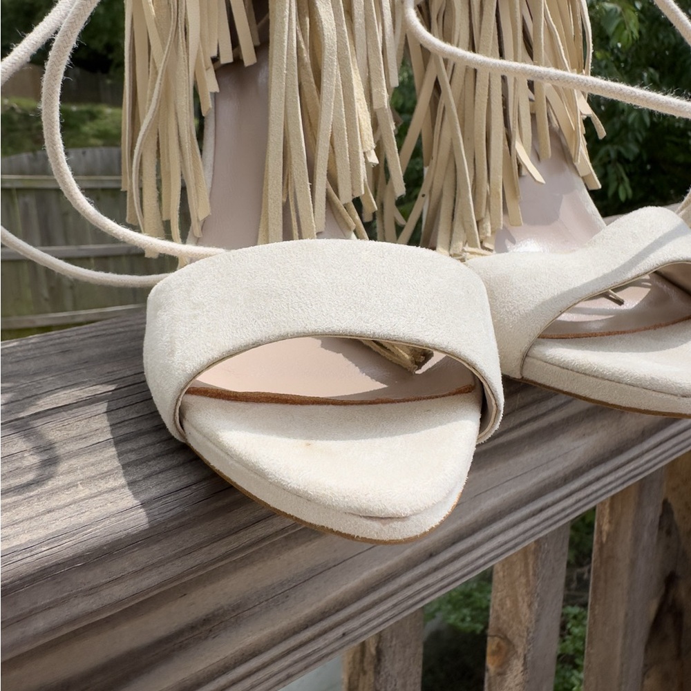 Fringe Cream Women's Sandals - Picture 2 of 16